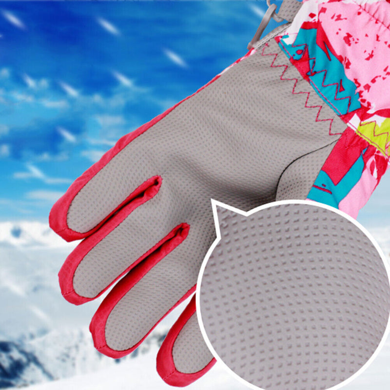 2pcs Children Winter Warm Waterproof Non-slip Skiing Gloves (Rose Red)(M) Newly