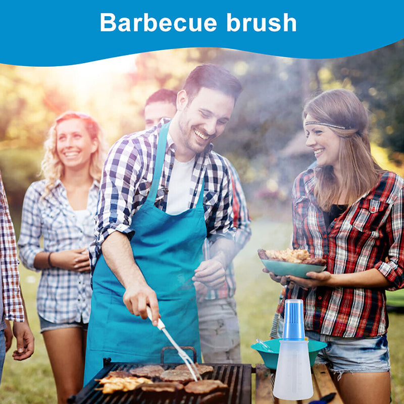 Silicone Oil Bottle with BBQ Grill Oil Brush Baking Kitchen Tools (Blue)
