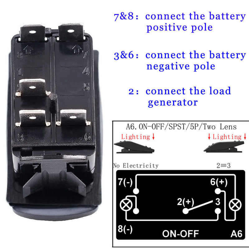 Dual Blue Backlit ROOF LED LIGHT BAR Rocker Switch 5 Pin for Boat Marine ATV UTV