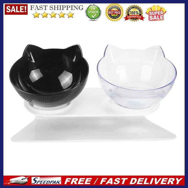 Double Bowls Detachable Tilt Cat Ears Pet Bowl Cat Dog Feeder Food Water Hold