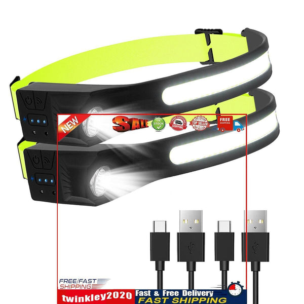 2pcs Wave Sensing COB Headlights Adjustable Headband Night Work Suitable Newly