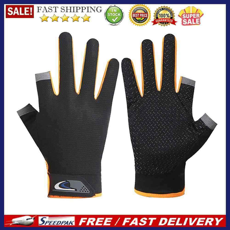 5pcs 2 Cut Finger Fishing Anti-slip Breathable Cycling Gloves(Orange)