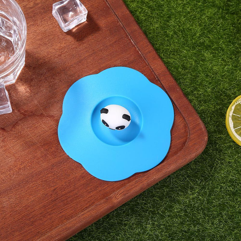Transparent Torx Silicone Cup Cover Leak Proof Cartoon Lid (Blue Panda)