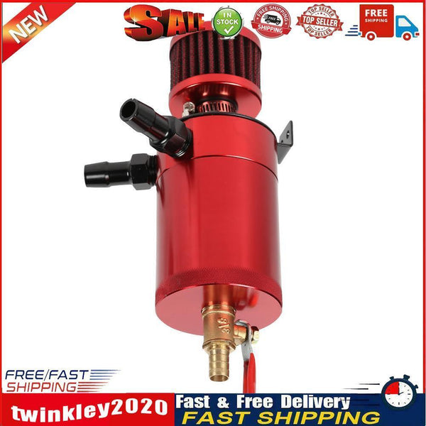 2-Port Aluminum Alloy Oil Catch Can with Breather Filter+Drain Valve (Red) Newly