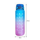 1000ml Sports Water Bottle Time Marker Outdoor Portable Cups (Blue Lid) Newly