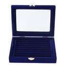 Small Jewelry Box Glass Cover Ring Storage Box Earring Display Case (Blue)