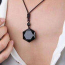 Jewelry Blessing Black Lucky Amulet Necklace Hexagram Shape Obsidian Pendant