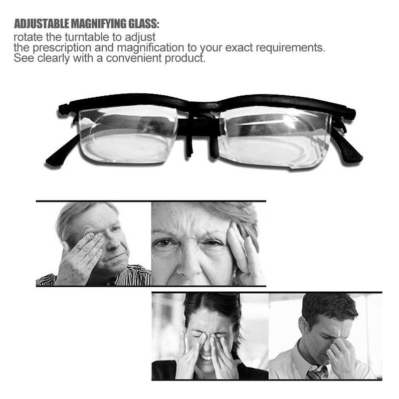 Dial Adjustable Glasses Variable Focus for Reading Distance Vision Eyeglass