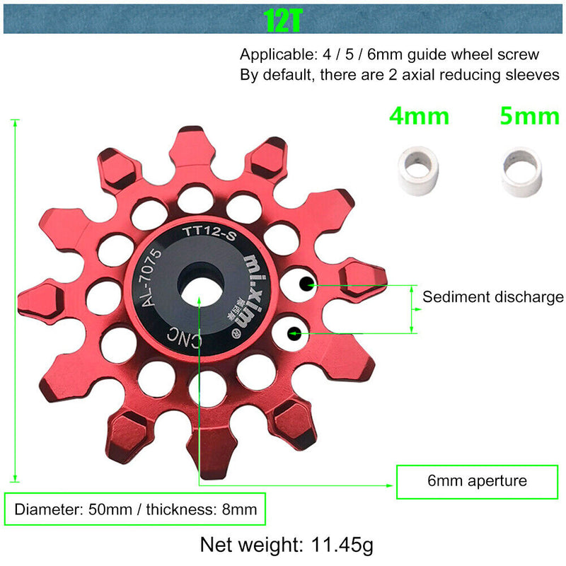 Mi.Xim 12T MTB Road Bike Rear Derailleur Guide Bearing Jockey Wheel (Red)
