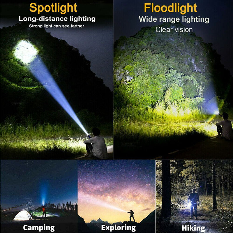 Super Bright Zoom Flashlight Powerful Flashlight Dual Switch Torch Camping Lamp