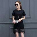 Women Daily Dress Summer Patchwork Solid Color O Neck Lace Plus Size Dresses