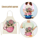 Coffee Owl Printed Kitchen Cotton Linen Apron Cooking Baking Bibs Tools
