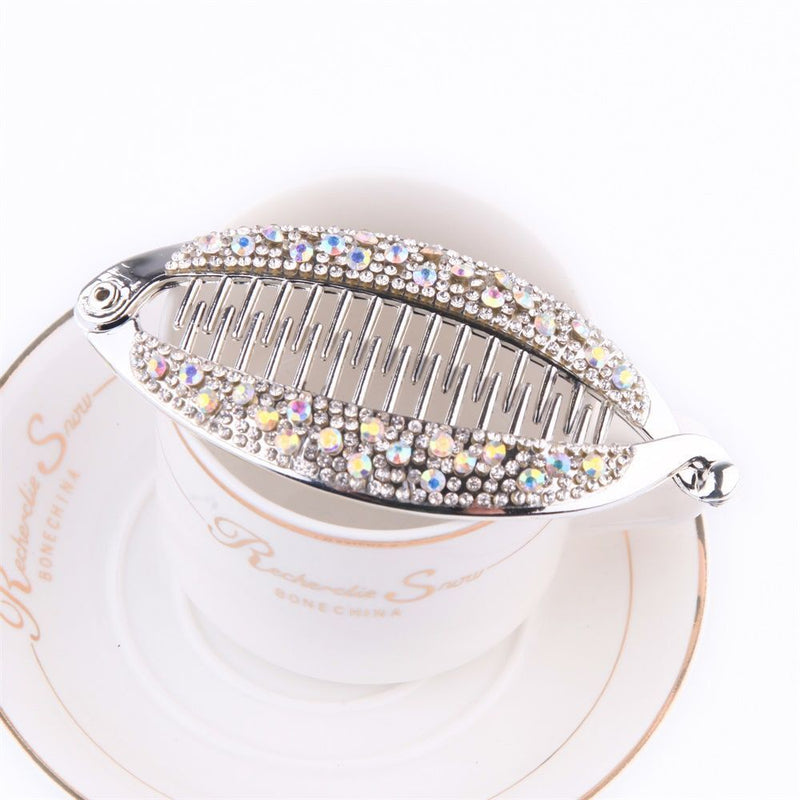 Women Fashion Headwear Crystal Hair Clip Banana Clip Ponytail Hairpin