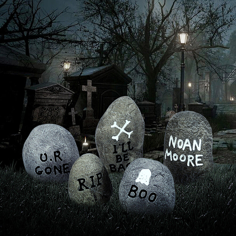 5pcs Halloween Garden Decoration Horror Stones Haunted House Yard Art Ornament