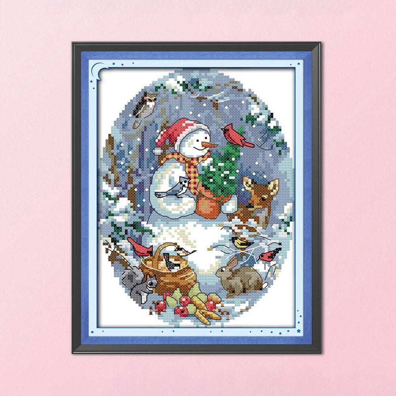 14CT Partial Cross Stitch Snowman Counted DIY Kits Handmade Cotton Embroidery