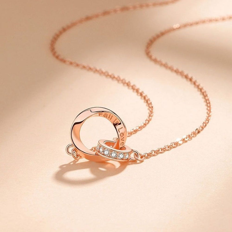 Double Buckle Copper I Love You Round Pendant Couple Necklace Clavicle