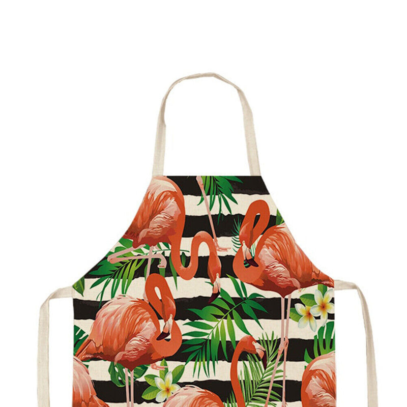 Kitchen Linen Apron Stripe Flamingo Print Home Restaurant Cooking Baking Bi
