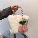 Fashion Furry Fluffy Soft Plush Cute Cherry Bags Shopping Bags Totes Handbags
