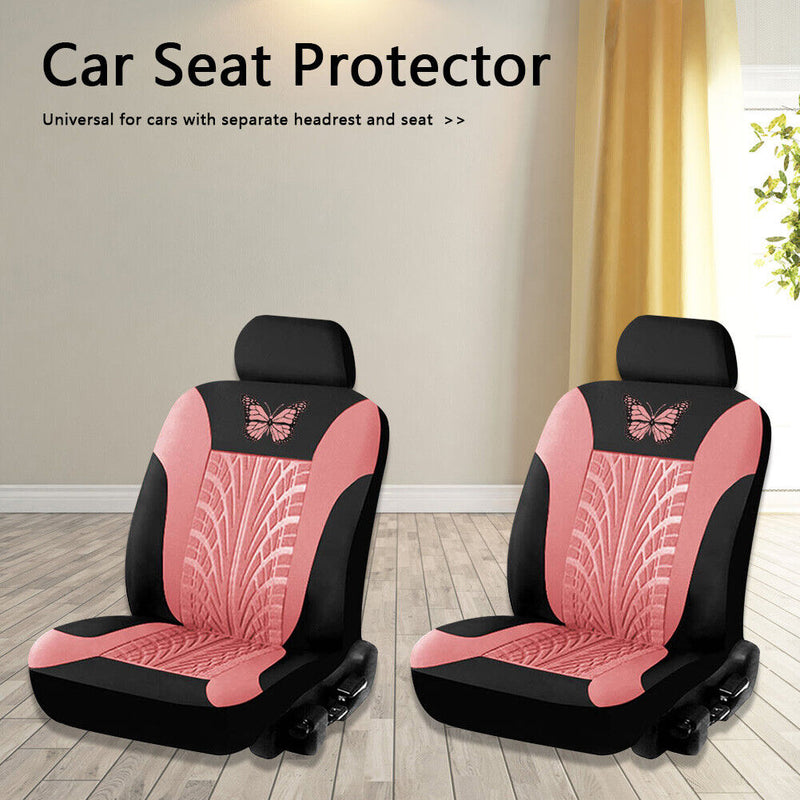 Car Seat Cover Set Butterfly Pattern PU Leather for 2 Bucket Seats (Pink) Newly