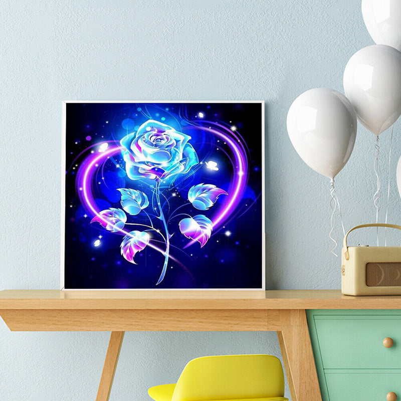 Hand Painted on Canvas DIY Blue Rose Oil Paint By Numbers Drawing Kit Craft
