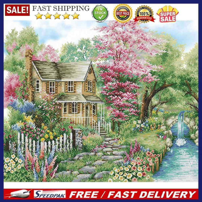 Full Embroidery Mountain Villa Stamped 11CT Needlework Set DIY Cross Stitch K