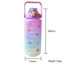 2000ML Large-capacity Water Bottle Frosted Straw Cup Leak-proof (Purple) Newly