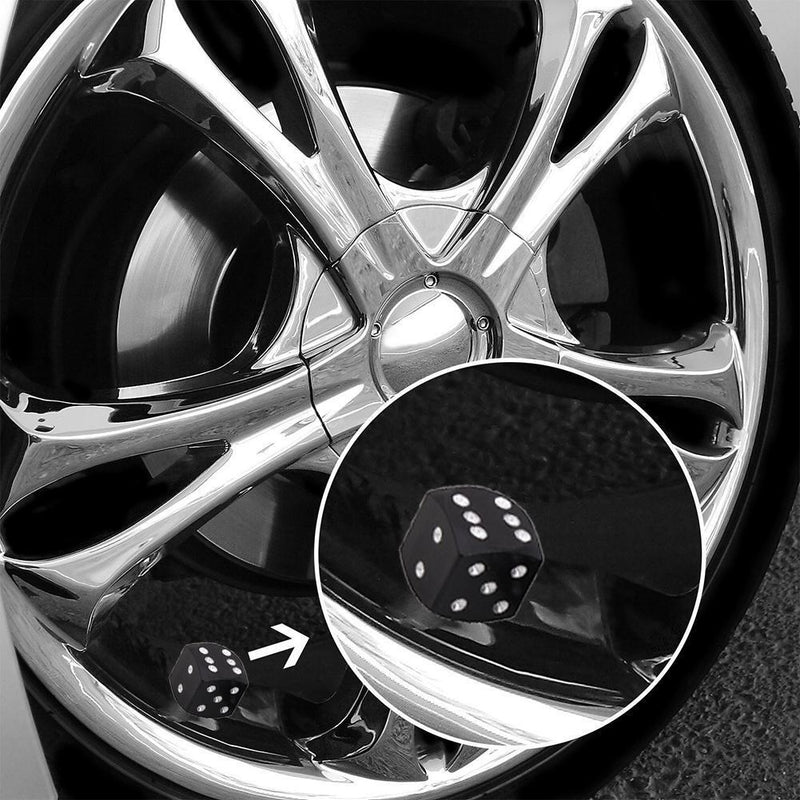4pcs Dice Style Car Tire Wheel Tyre Caps Valve Stem Dust Covers (Black)