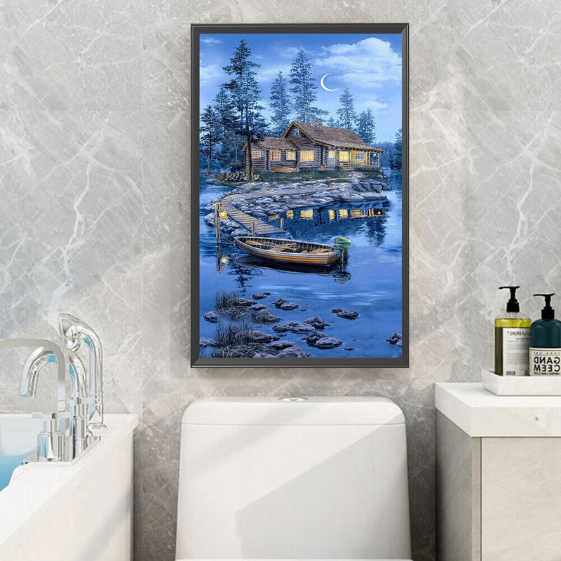 5D DIY Diamond Painting Crescent Lake House Kits Full Square Drill Wall Decor