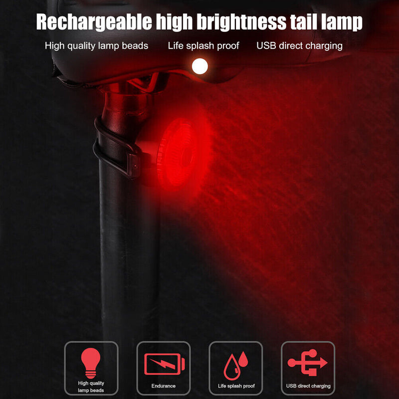 LED Bike Taillight USB Rechargeable MTB Bicycle Rear Warning Light (Red) Newly
