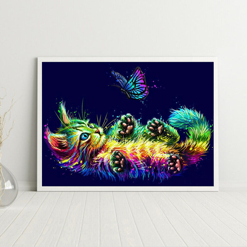 14CT Cat Butterfly Counted DIY Full Cross Stitch Cotton Thread Animal Embroidery