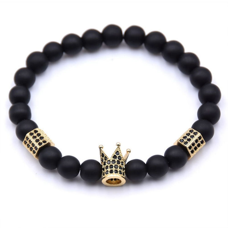 Yoga Rope Mens Cuff Bangles Crown Bracelets Steel Titanium Beaded Bracelet