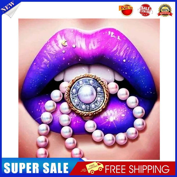 5D Diamond Painting Kit Purple Lips Full Round Drill Rhinestone DIY Mosaic