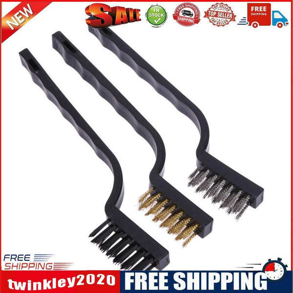 3pcs Plastic Handle Wire Brush Stainless Steel Brass Wire Brush Tool