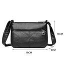 Women PU Leather Thread Messenger Bag Zipper Crossbody Bag (Black 2)