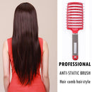 Plastic Nylon Anti-Static Hair Brush Curved Row Scalp Massager Comb (Red) Newly