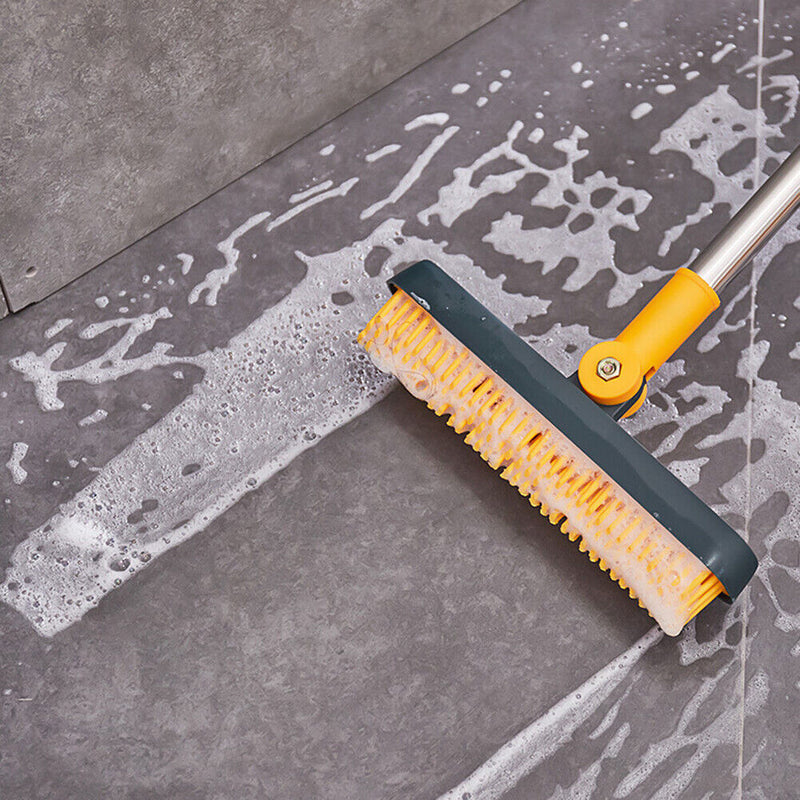 Floor Scrub Brush Bathroom Kitchen Rotating Long Handle Cleaning (Yellow)