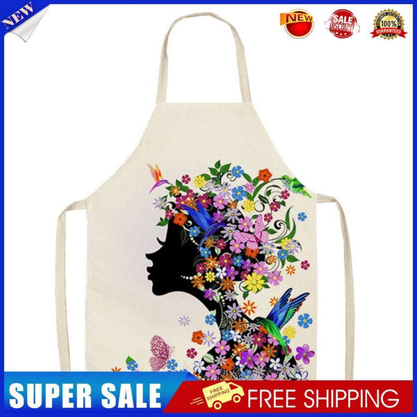 Flower Girl Print Kitchen Linen Apron Waterproof Home Chefs Bibs (82x68cm)