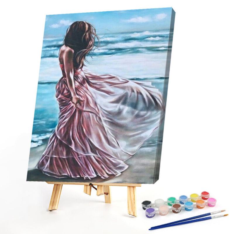 Beach Girl Back Oil Paint By Numbers DIY Canvas Wall Picture Craft Home Dec