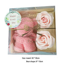 Coral Fleece Bear Towels Scented Soap Flowers with Clear Box Set (Pink) Newly