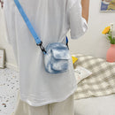 Women Canvas Tie Dyeing Messenger Bag Zipper Small Handbag (Light Blue)