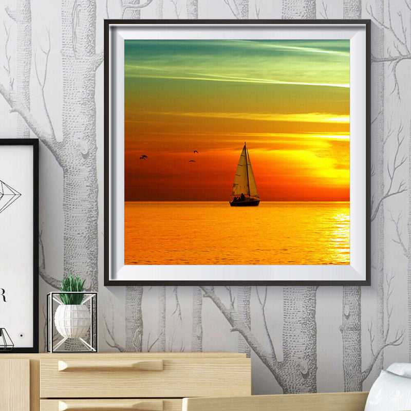5D DIY Diamond Painting Full Drill Sea Sunset Ship Embroidery Cross Stitch Newly