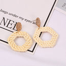 Korean Handmade Straw Woven Boho Geometric Large Women Drop Earrings (05) Newly
