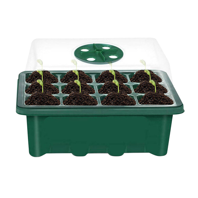 10pcs 12 Holes Planting Seed Starter Tray Kit Plant Germination Box w/ Dome Base