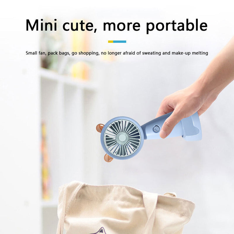 Mini Portable Fan Cute Cat USB Rechargeable Pocket Handheld Cooler (Blue)