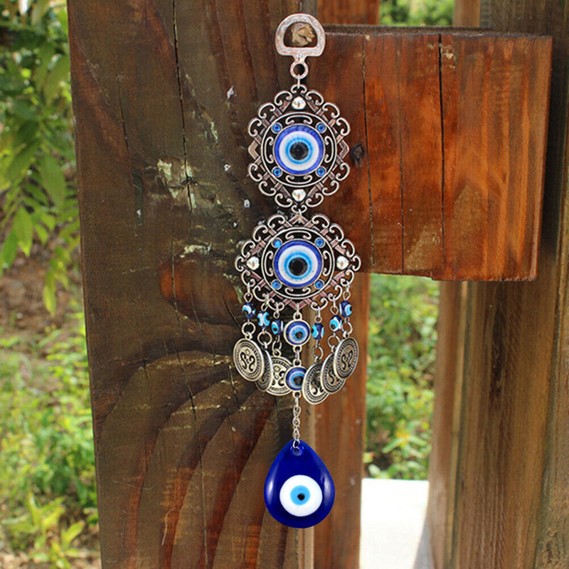 Turkish Blue Eyes Lucky Pendant Wind Chime Rhinestone Wall Door Hanging Ornam