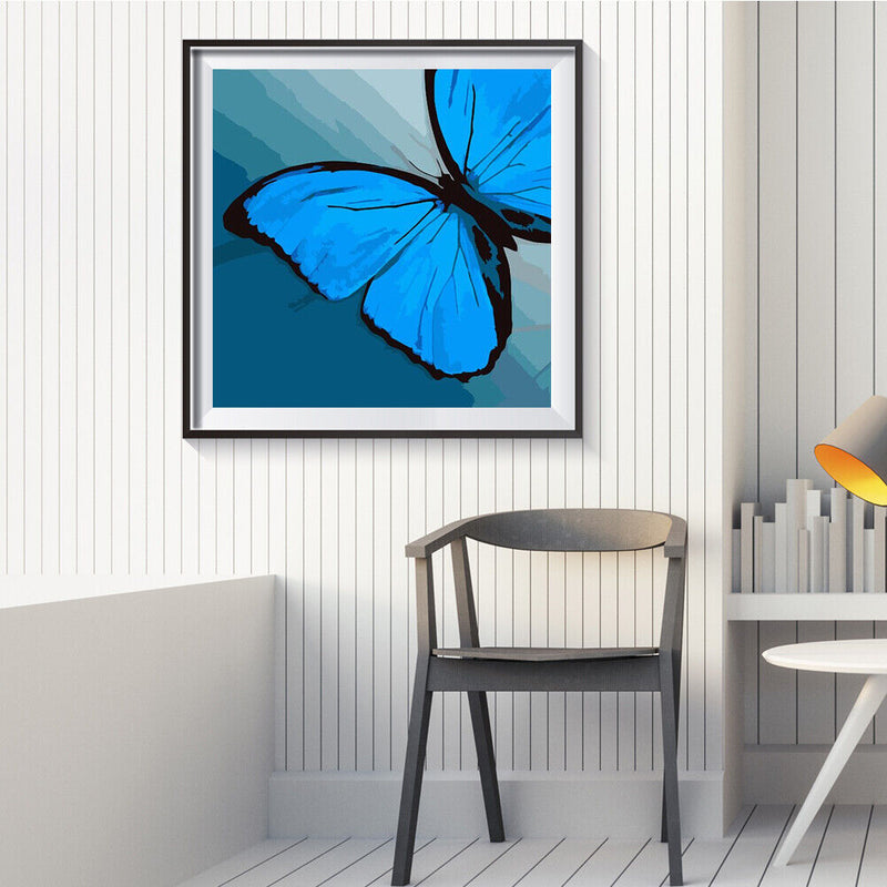 40x40cm Blue Butterfly Frameless Picture Oil Paint By Numbers Painted Picture
