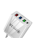 3 USB Fast Charger 3.1A PD Type-C Wall Power Adapter for Phone (White US)