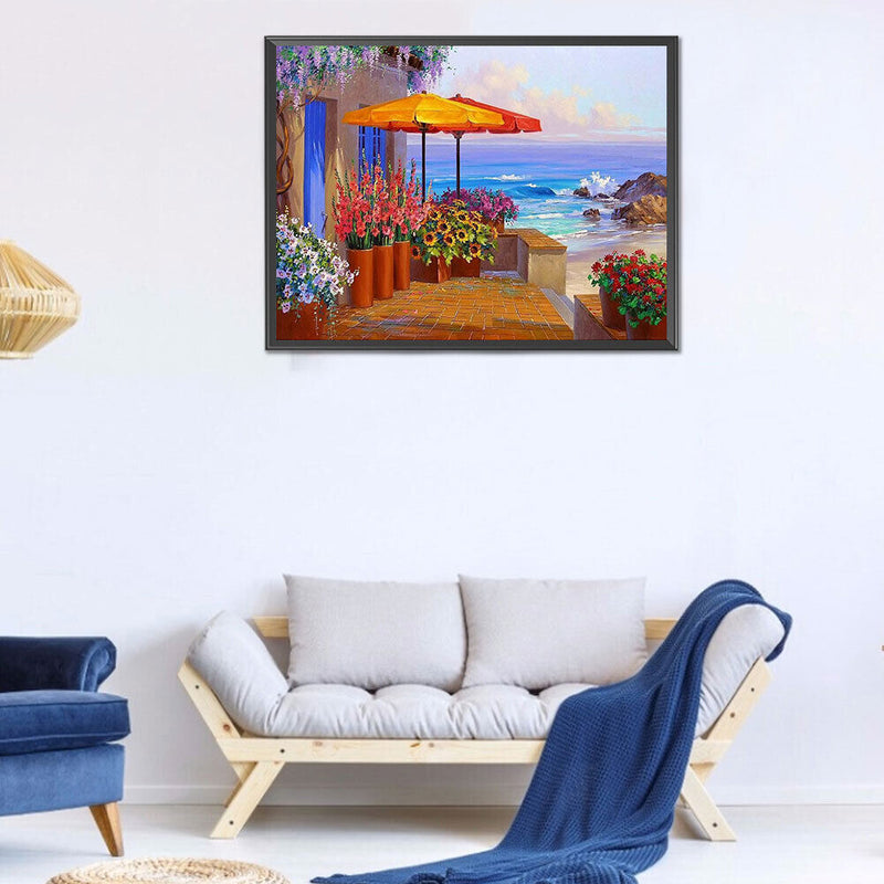 Beach Yard Oil Paint By Numbers Kits Canvas Picture for Adults Children No Frame