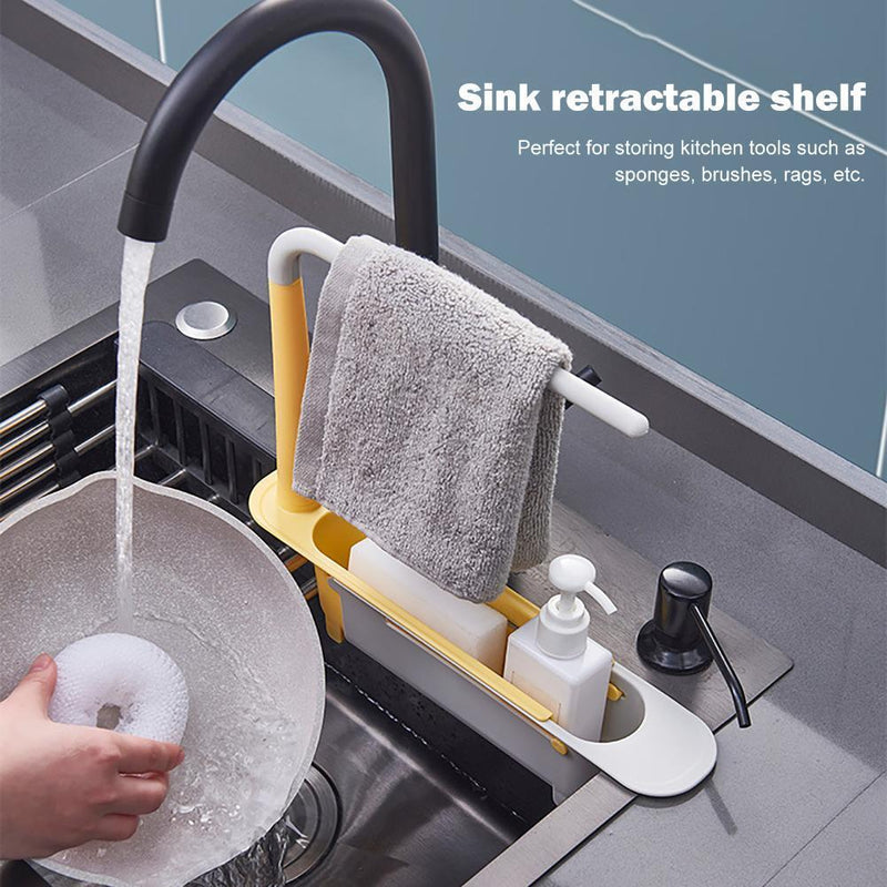 1set Telescopic Sink Storage Rack Holder Adjustable 2-in-1 Sink Basket