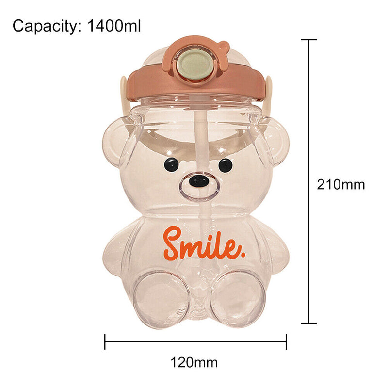 #A 1400ml Cute Bear Drinking Water Bottle Portable Summer Leak-Proof Straw Cup